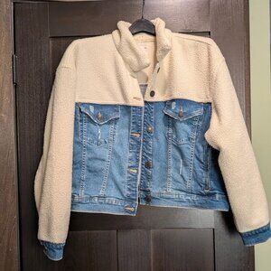 Sherpa Lined Denim Jacket Cream & Blue – Juniors XL